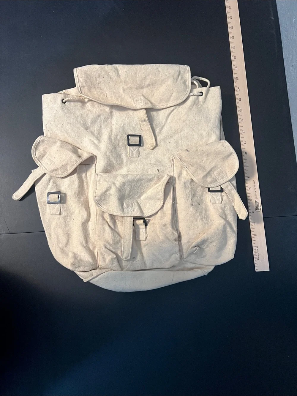 Canvas Drawstring Backpack in Natural Ivory